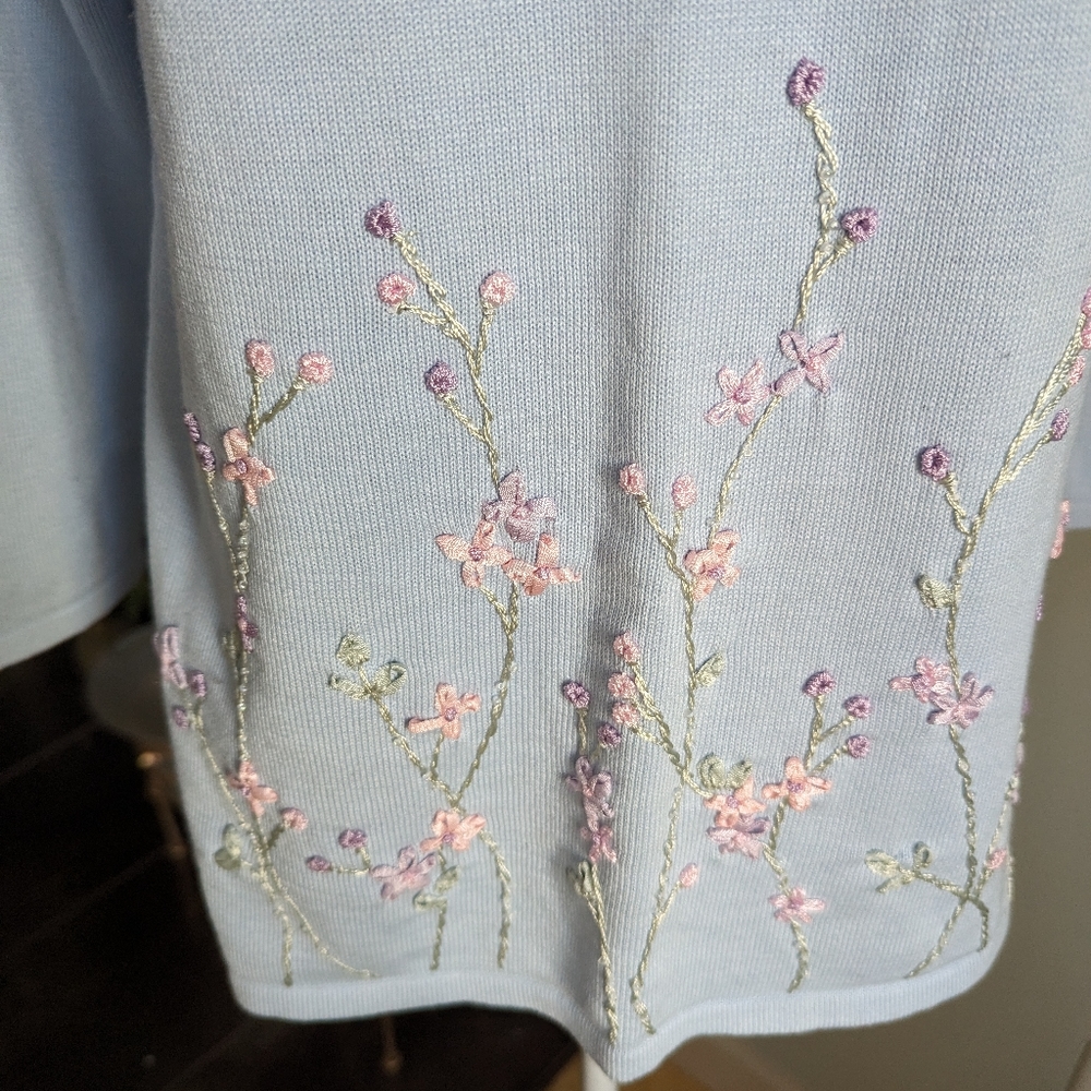 90s Carolyn Taylor Wmns Medium Floral Embroidery Bead Neck Knit Top Cottage 149 - Picture 4 of 13